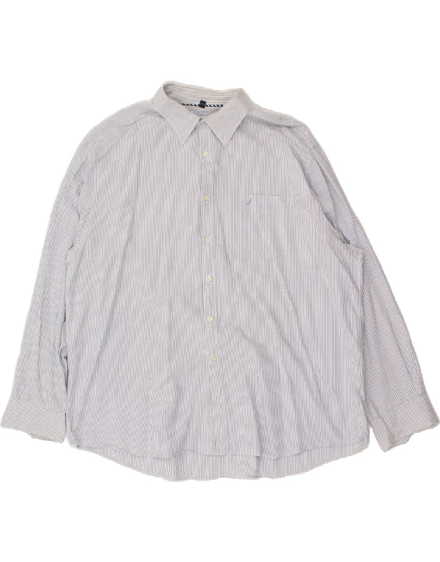 NAUTICA Mens Shirt 3XL Blue Pinstripe Cotton Spandex Blend Rayon Blend Denim Blend