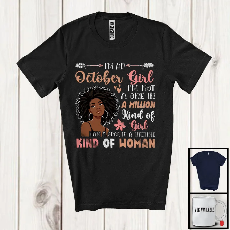 I'm An October Girl Once In A Lifetime; Lovely Birthday African Afro Women; Black Family Group T-Shirt Silk Blend Satin Velvet