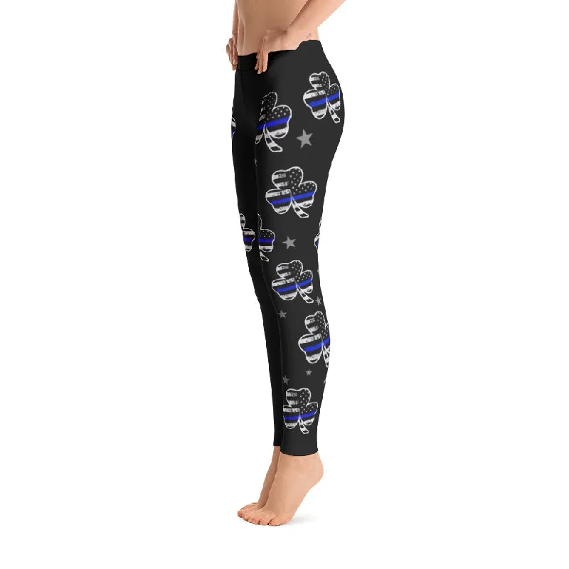 Shamrock Thin Blue Line Flag Leggings Trendy Faux Suede Leggings