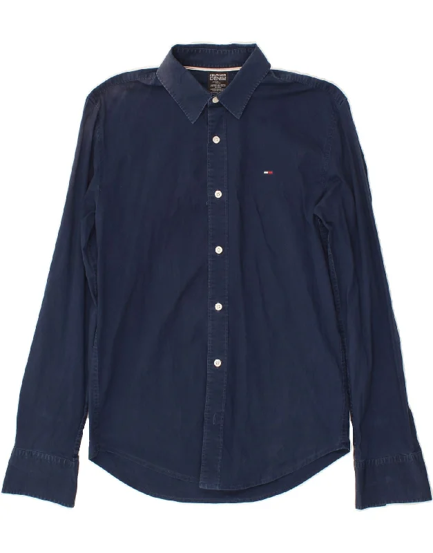 TOMMY HILFIGER Mens Shirt Medium Navy Blue Cotton Polka Dot Checkered Tartan