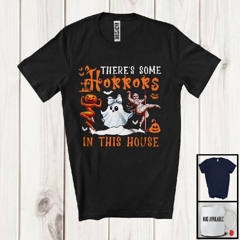 There's Some Horrors In This House; Scary Halloween Dancing Boo Pumpkin; Women Dancer T-Shirt Plaid T-Shirt Polka Dot Checkered
