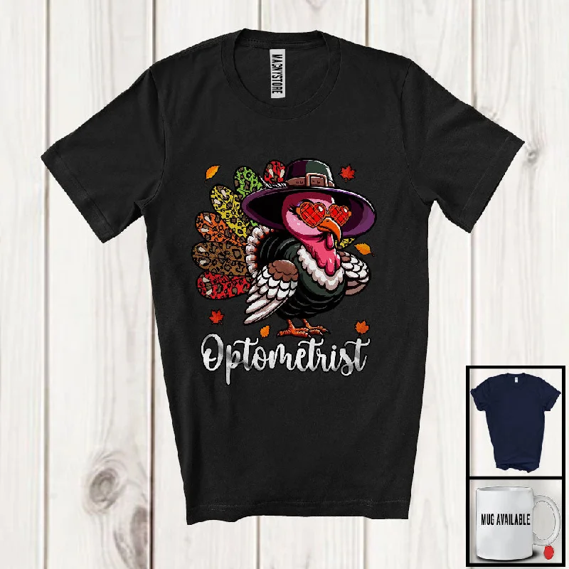 Optometrist; Amazing Thanksgiving Leopard Turkey Girl Women; Proud Jobs Family Group T-Shirt Zippered Buttoned Snapped