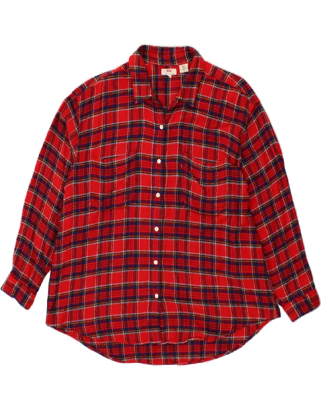 LEVI'S Mens Flannel Shirt Large Red Check Viscose Fashionable Trendy Casual