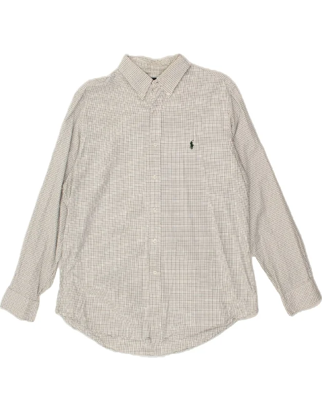 RALPH LAUREN Mens Shirt Size 17 XL White Check Sequined Glittery Shiny