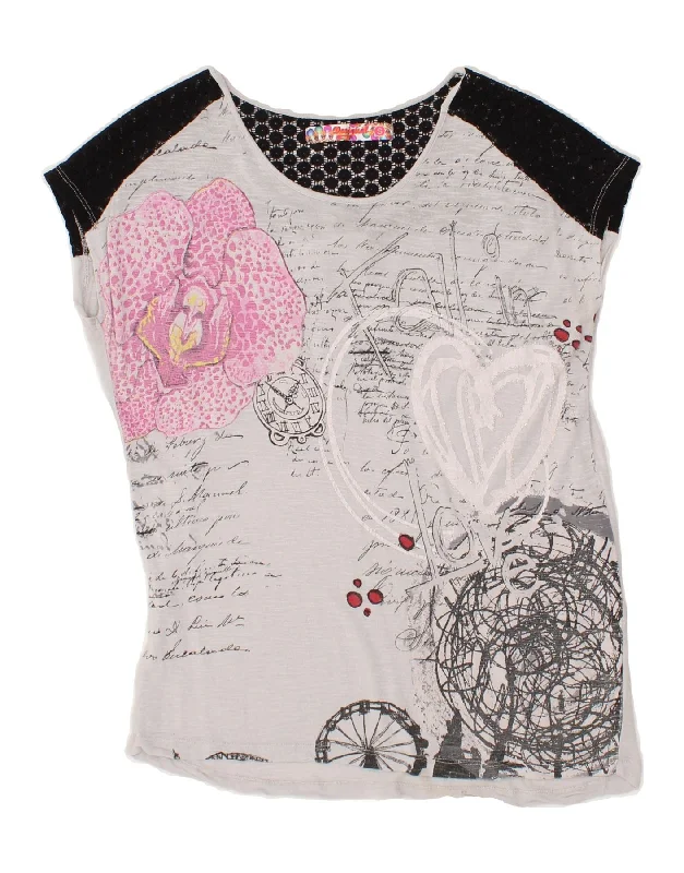 DESIGUAL Womens Graphic T-Shirt Top UK 10 Small Grey Colourblock Viscose Jersey Fabric Tulle Fabric Batik Fabric DESIGUAL Womens Graphic T-Shirt Top UK 10 Small Grey Colourblock Viscose Jersey Fabric Tulle Fabric Batik Fabric