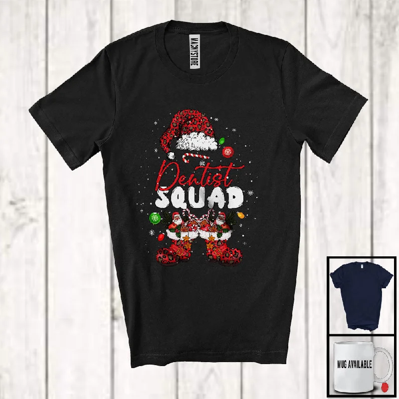 Dentist Squad; Cheerful Christmas Leopard Santa Costume Snowing; Women Jobs Group T-Shirt Silk Blend Satin Velvet