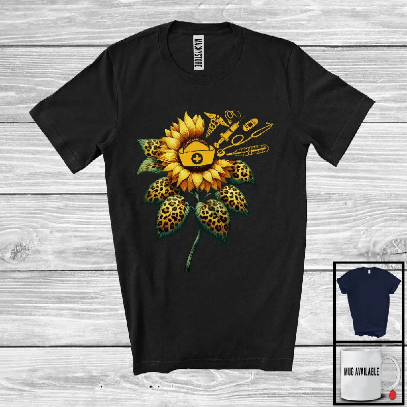 Leopard Sunflower With Tools Nurse, Lovely Sunflower Flowers, Girls Women Family Group T-Shirt Iron Safe Non-Iron Wrinkle Free Leopard Sunflower With Tools Nurse, Lovely Sunflower Flowers, Girls Women Family Group T-Shirt Iron Safe Non-Iron Wrinkle Free