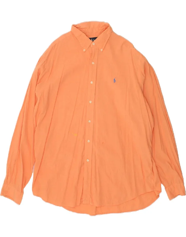 RALPH LAUREN Mens Classic Fit Shirt 2XL Orange Cotton Houndstooth Herringbone Solid