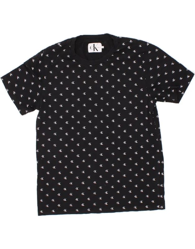 CALVIN KLEIN JEANS Womens Graphic T-Shirt Top UK 18 XL Black Cotton Asymmetrical Pockets Print
