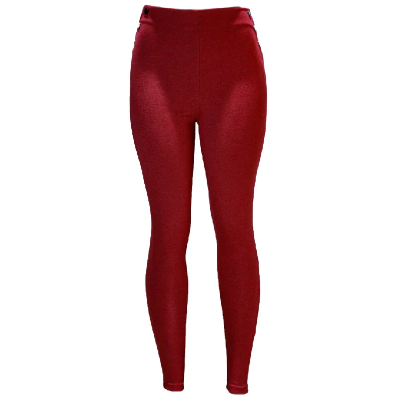 Burgundy Elastic Leggings Comfortable Ribbed Sports Leggings