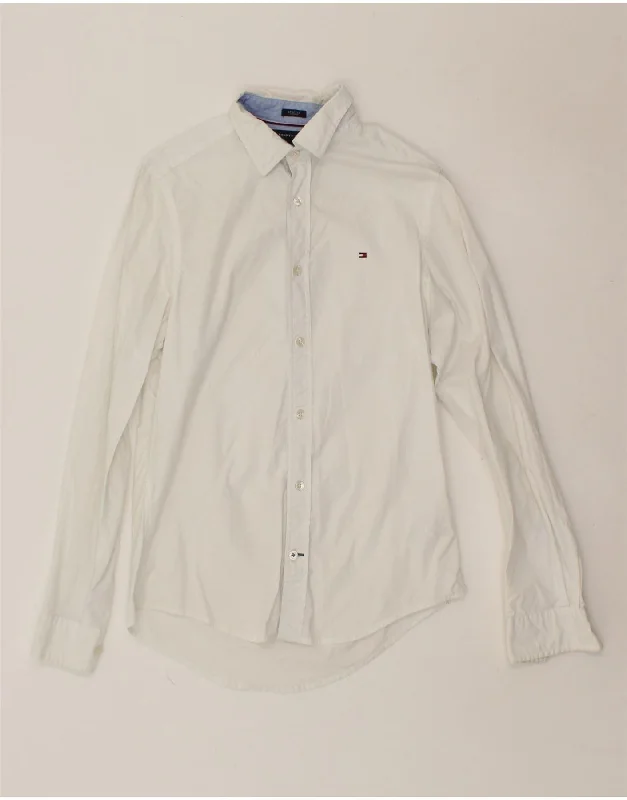 TOMMY HILFIGER Mens Shirt XS White Cotton Polka Dot Checkered Tartan