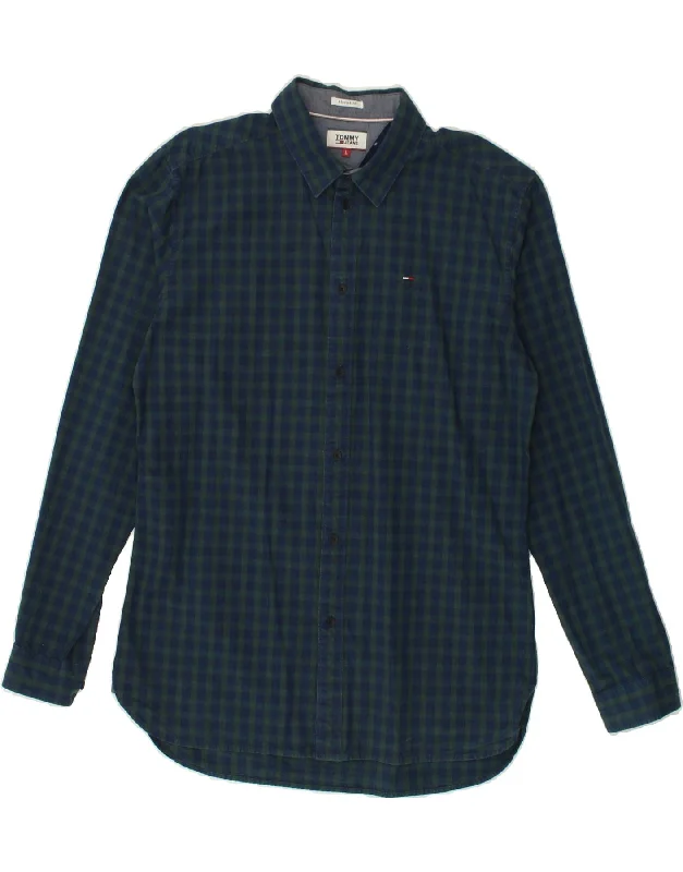 TOMMY HILFIGER Mens Regular Fit Shirt Large Navy Blue Check Cotton Thin T-Shirt Open Front Quick Dry TOMMY HILFIGER Mens Regular Fit Shirt Large Navy Blue Check Cotton Thin T-Shirt Open Front Quick Dry