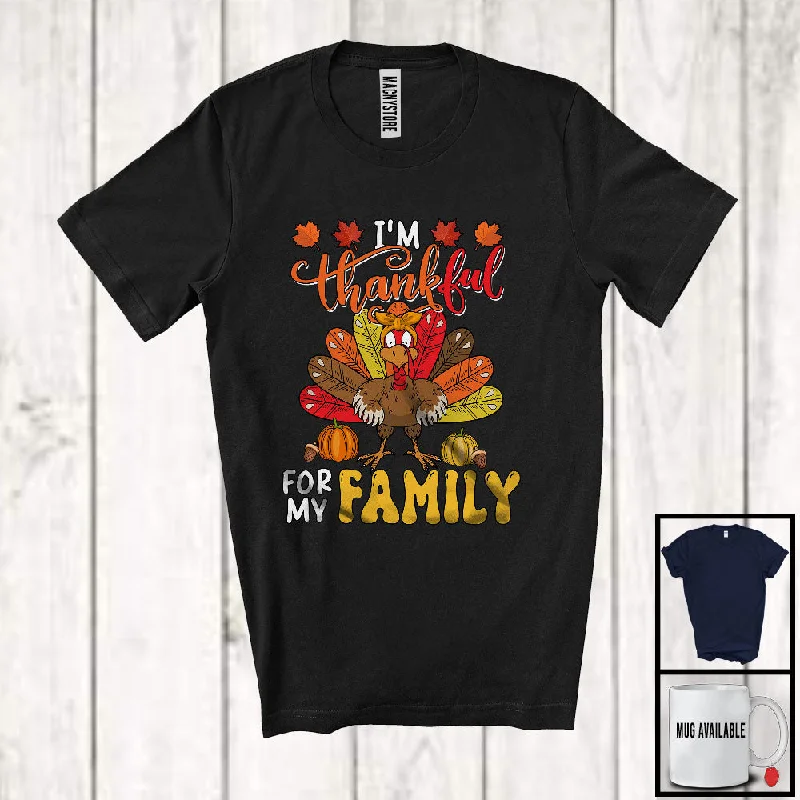 I'm Thankful For My Family; Joyful Thanksgiving Turkey Pumpkins; Girls Women Family Group T-Shirt Collared T-Shirt Boat Neck A-Line