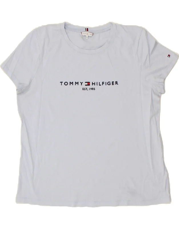 TOMMY HILFIGER Womens Graphic T-Shirt Top UK 20 2XL Blue Cotton Chenille Blend Fleece Blend Nylon Blend