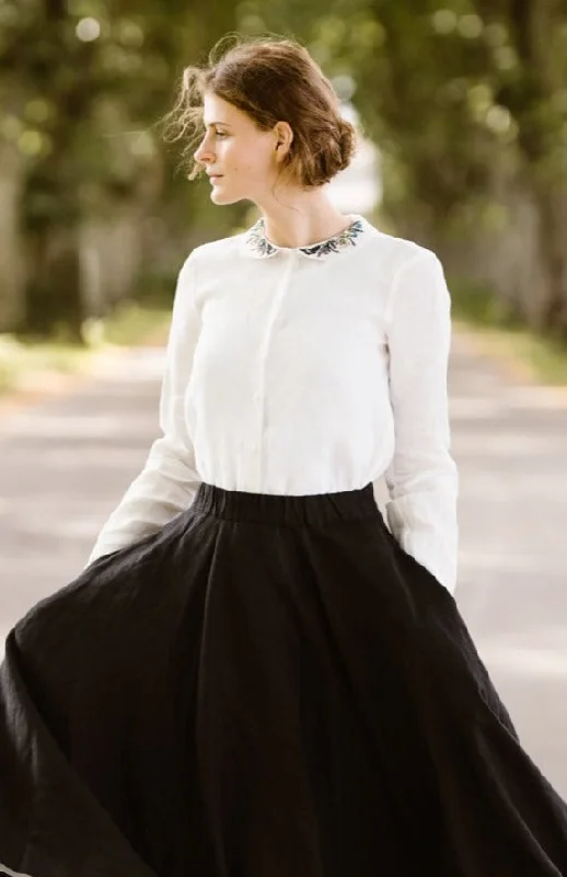 Classic Shirt with Embroidered Meadow Collar, Long Sleeve Collared Crew Neck Turtle Neck