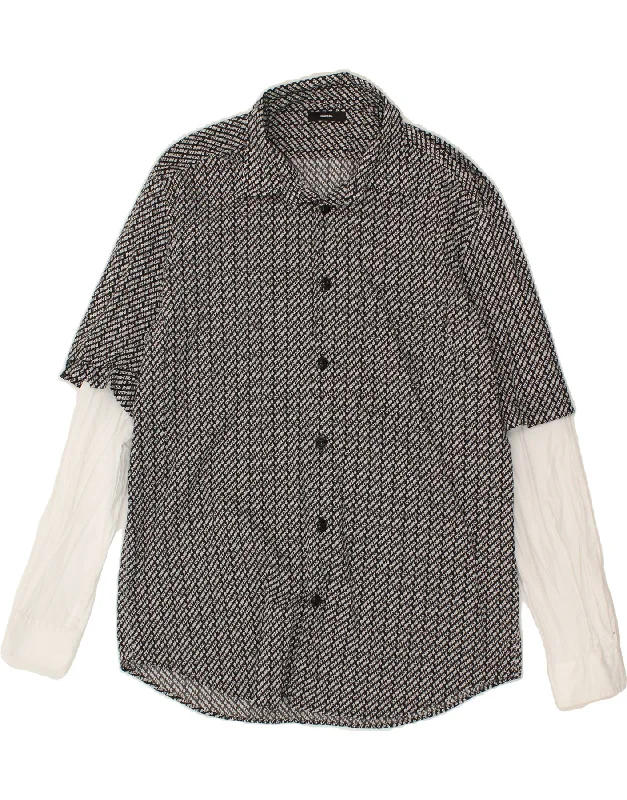 DIESEL Mens Graphic Shirt XL Black Colourblock Cotton Sequined Glittery Shiny