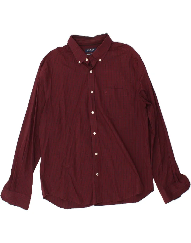 NAUTICA Mens Classic Fit Shirt XL Burgundy Check Cotton Knit Fabric Woven Fabric Fleece Fabric