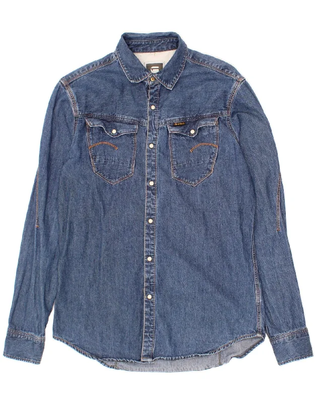 G-STAR Mens Denim Shirt Medium Blue Cotton Mesh Canvas Denim
