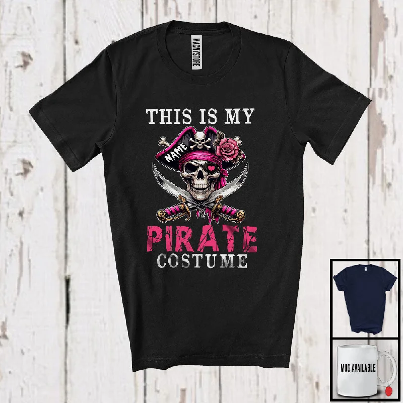 Personalized This is My Pirate Costume; Scary Halloween Skull Pirate; Women Custom Name Family T-Shirt Beaded Sequined Faux Fur