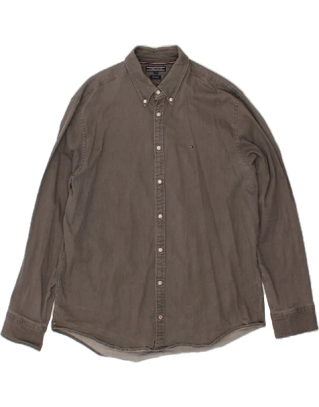 TOMMY HILFIGER Mens Shirt 2XL Grey Hooded Caped Shawl Collar