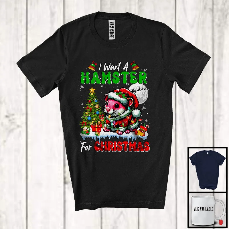 I Want A Hamster For Christmas; Adorable X-mas Tree Santa Hamster Wild Animal; Women Family T-Shirt Rayon Fabric Velvet Fabric Corduroy Fabric