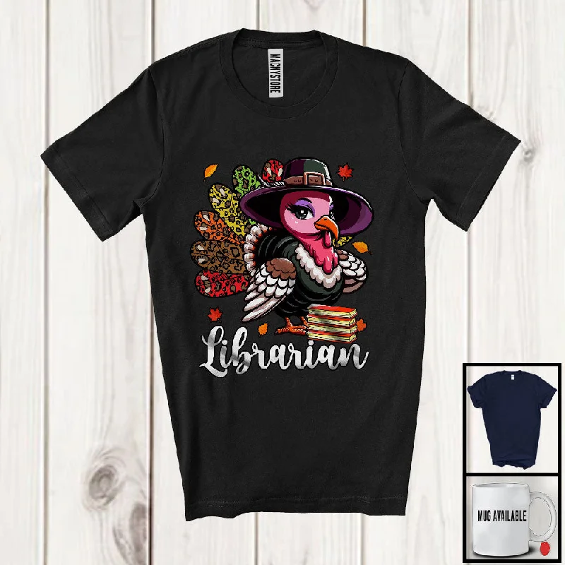 Librarian; Amazing Thanksgiving Leopard Turkey Girl Women; Proud Jobs Family Group T-Shirt Mesh Canvas Denim