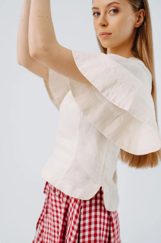 Butterfly Sleeve Shirt, Hemp, Milky White Cotton Fabric Linen Fabric Terry Fabric