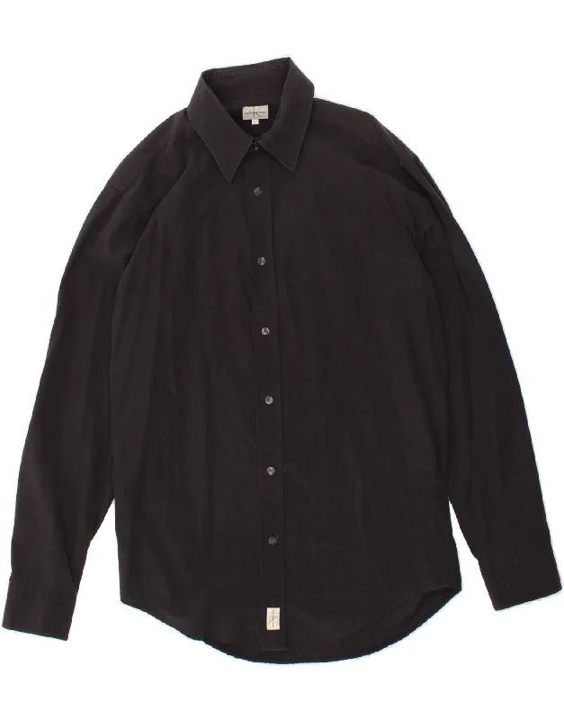 CALVIN KLEIN JEANS Mens Shirt Large Black Cotton Collared T-Shirt Boat Neck A-Line