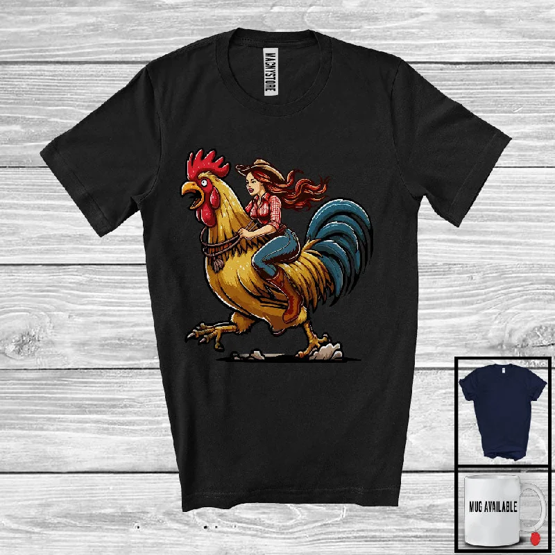 Vintage Girl Women Riding Rooster; Humorous Farm Chicken Farmer; Family Group T-Shirt Faux Fur Fabric Real Fur Fabric Shearling Fabric