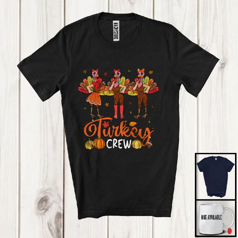 Turkey Crew; Sarcastic Thanksgiving Three Turkey Pumpkin; Women Girls Family Group T-Shirt Chenille Brocade Lace