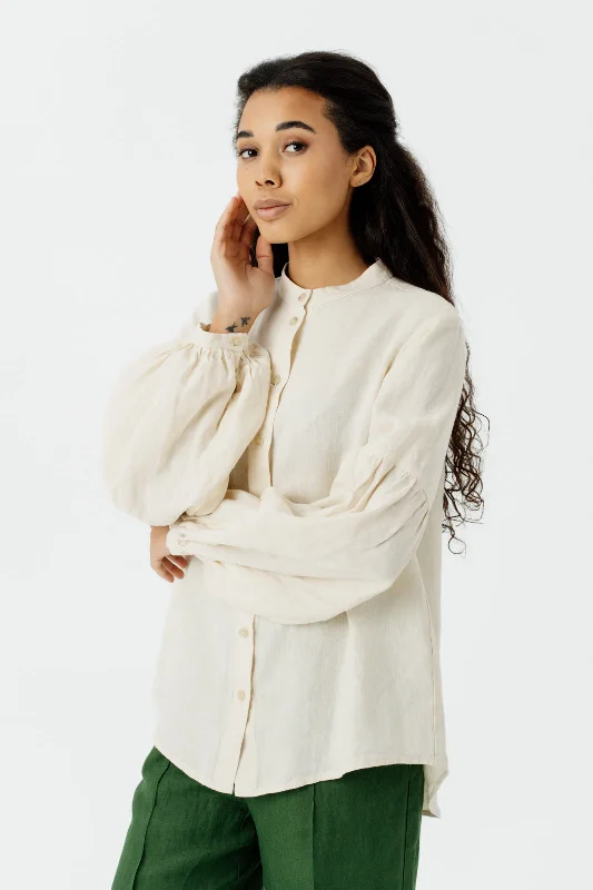Amber Shirt, Long Sleeve, Hemp, Milky White Chenille Fabric Brocade Fabric Lace Fabric