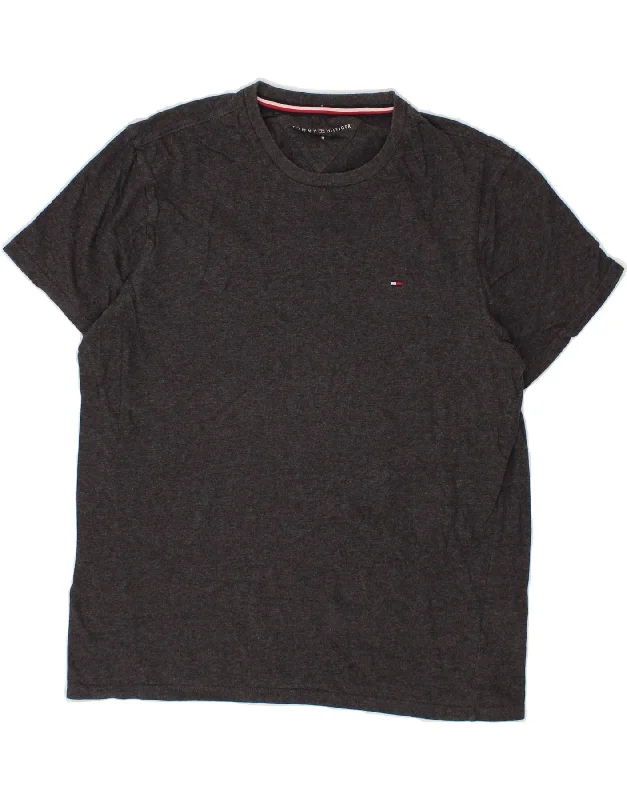 TOMMY HILFIGER Mens T-Shirt Top Medium Grey Cotton Chenille Blend Fleece Blend Nylon Blend