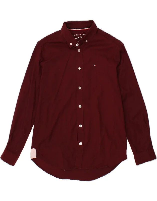 TOMMY HILFIGER Mens Oxford Shirt Medium Maroon Cotton Striped Floral Plaid