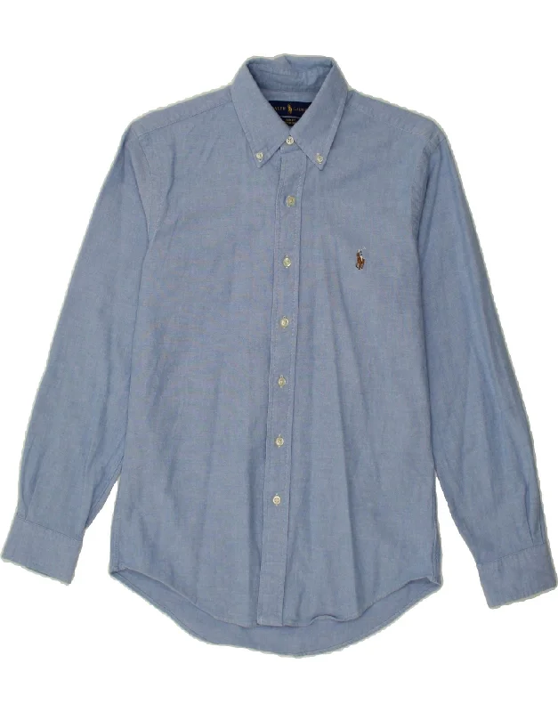 RALPH LAUREN Mens Stretch Oxford Slim Fit Shirt Small Blue Cotton Satin Fabric Silk Fabric Chiffon Fabric