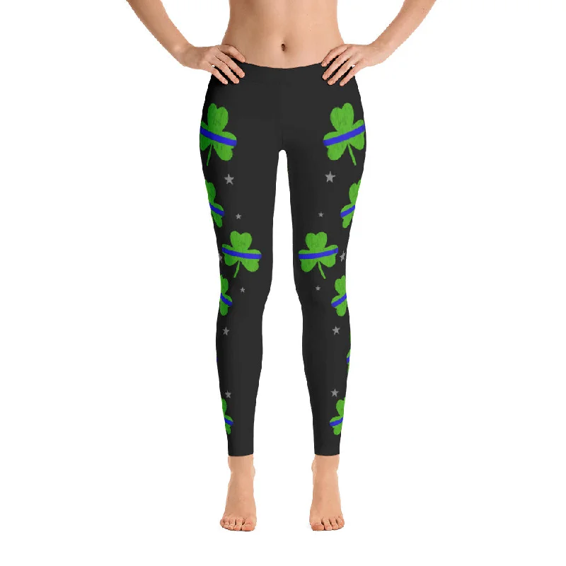 Thin Blue Line Shamrock Leggings Stylish Compression Fit Leggings