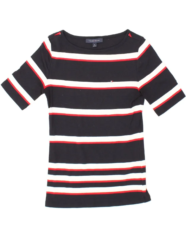 TOMMY HILFIGER Womens T-Shirt Top UK 10 Small Navy Blue Striped Knit Fabric Woven Fabric Fleece Fabric TOMMY HILFIGER Womens T-Shirt Top UK 10 Small Navy Blue Striped Knit Fabric Woven Fabric Fleece Fabric