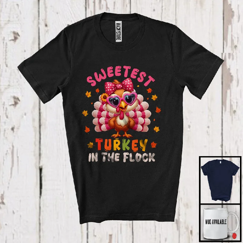 Sweetest Turkey In The Flock; Adorable Thanksgiving Turkey Sunglasses; Girl Women Family Group T-Shirt Layered Multi-layer Single Layer