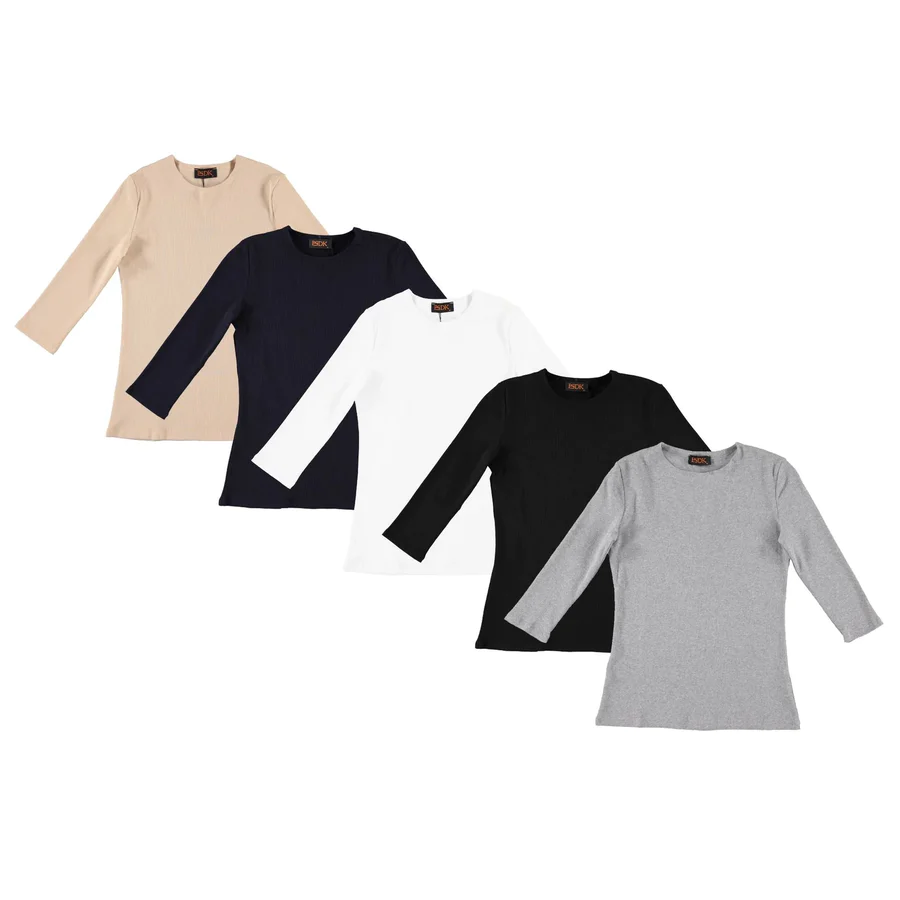 Women's 3/4 Sleeve Ribbed T-Shirt Mesh Fabric Canvas Fabric Denim Fabric