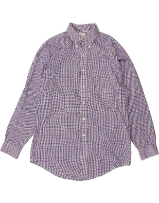 BROOKS BROTHERS Mens Shirt Size 16 4/5 Large Purple Check Cotton Real Fur Shearling Chenille