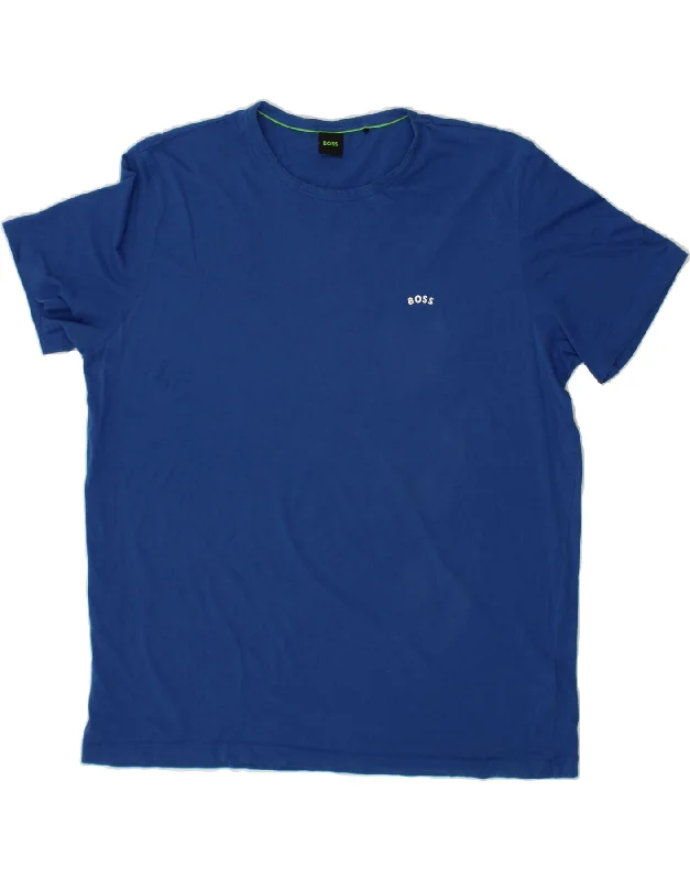 HUGO BOSS Mens T-Shirt Top 3XL Blue Cotton Chenille Brocade Lace