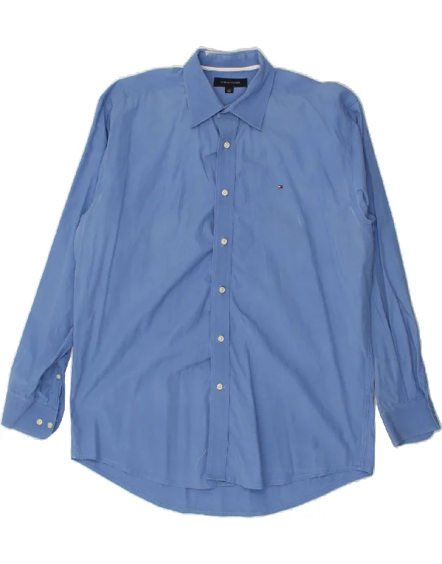 TOMMY HILFIGER Mens Shirt Large Blue Cotton Chenille Blend Fleece Blend Nylon Blend
