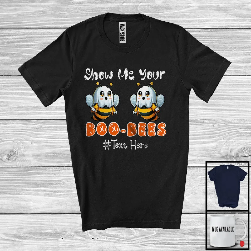 Personalized Show Me Your Boo Bees; Happy Halloween Boo Ghost Boobs; Women Custom Name T-Shirt Seamless Knitted Crochet