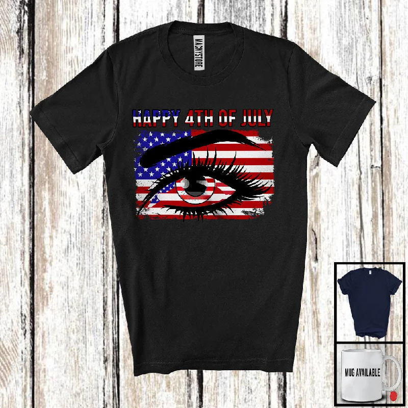 Happy 4th Of July, Proud Independence Day America Flag In Eye, Girls Women Patriotic Group T-Shirt Mesh Canvas Denim Happy 4th Of July, Proud Independence Day America Flag In Eye, Girls Women Patriotic Group T-Shirt Mesh Canvas Denim