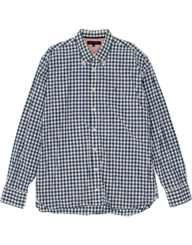TOMMY HILFIGER Mens Shirt 2XL Blue Gingham Cotton Graphic T-Shirt Round Neck Polyester