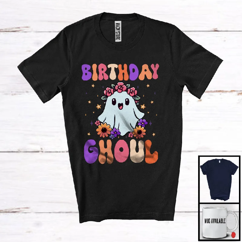 Birthday Ghoul; Happy Birthday Flowers Boo Ghost; Women Girls Matching Family Group T-Shirt Basic T-Shirt Crew Neck Short Sleeve