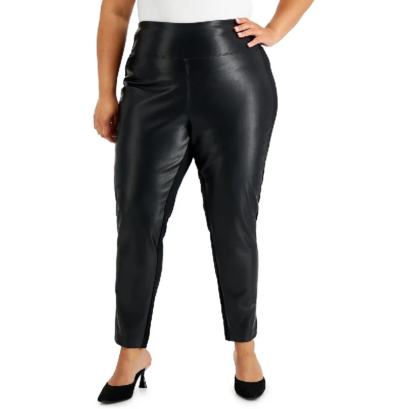 Calvin Klein Womens Plus Faux Leather Stretch Leggings Comfortable Capri-Length Leggings