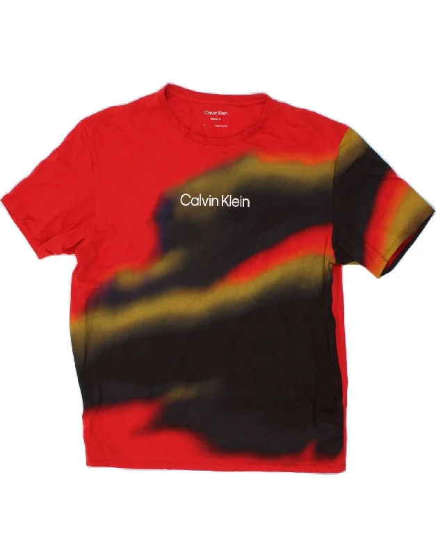 CALVIN KLEIN Mens Relaxed Fit Graphic T-Shirt Top Medium Red Tie Dye Thin T-Shirt Open Front Quick Dry