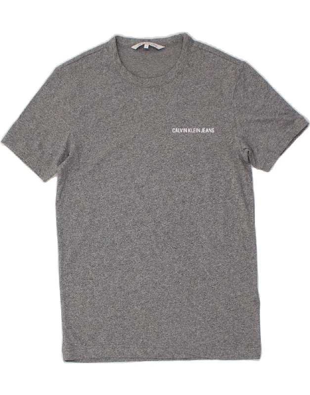 CALVIN KLEIN JEANS Mens T-Shirt Top Small Grey Cotton Plaid T-Shirt Polka Dot Checkered