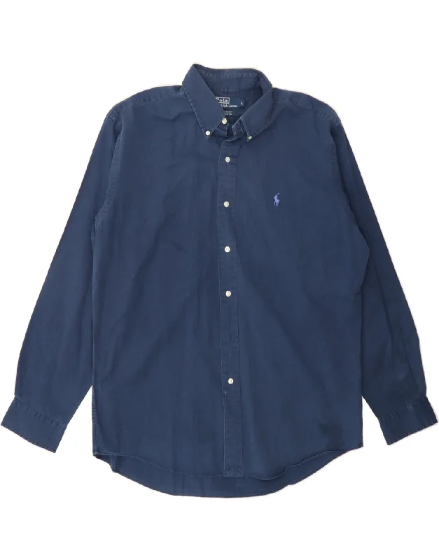 POLO RALPH LAUREN Mens Custom Fit Shirt Large Navy Blue Cotton Print Jacquard Patchwork POLO RALPH LAUREN Mens Custom Fit Shirt Large Navy Blue Cotton Print Jacquard Patchwork