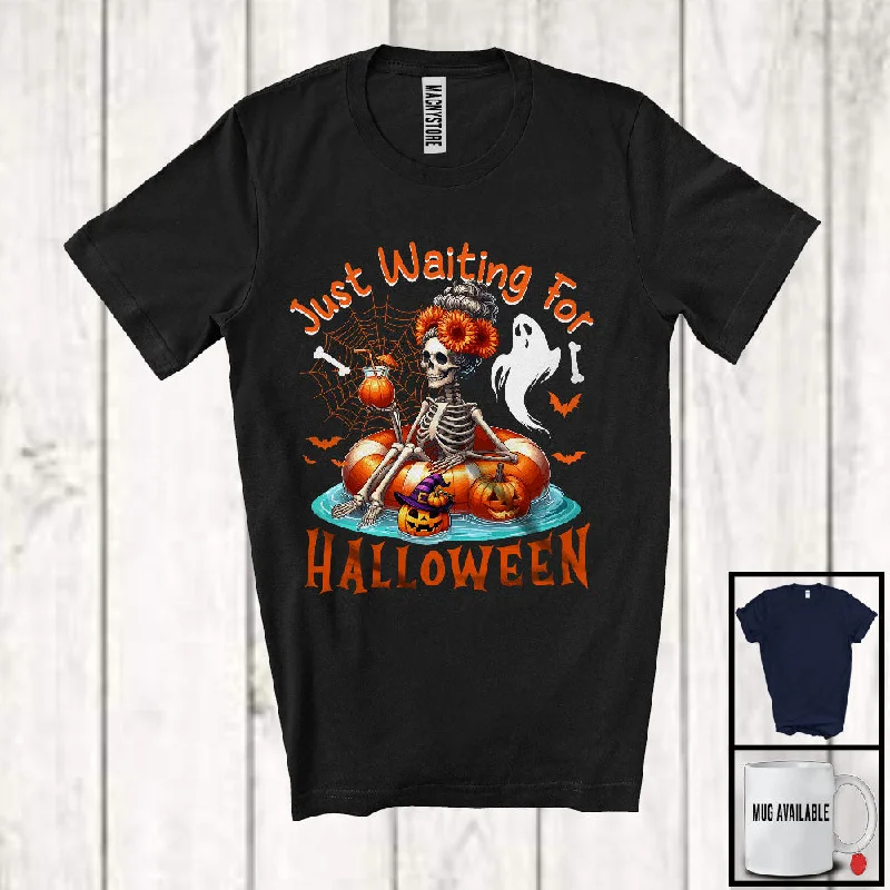 Just Waiting For Halloween; Scary Halloween Pumpkin Women Skeleton; Family Group T-Shirt Anti-Shrink Durable Soft
